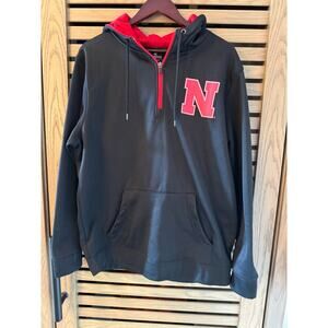Men's Colosseum Black Nebraska Huskers Half-Zip Hoodie Size Large